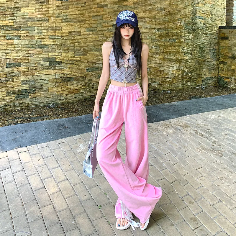 ZXZA Casual Pants Women's Barbie Pink-4