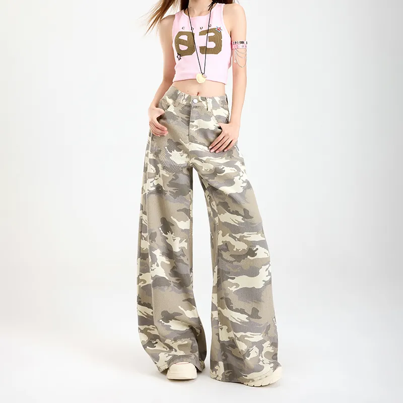ZXZA Jeans Women's Camouflage Apricot-12