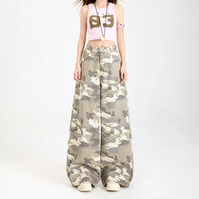 ZXZA Jeans Women's Camouflage Apricot-6