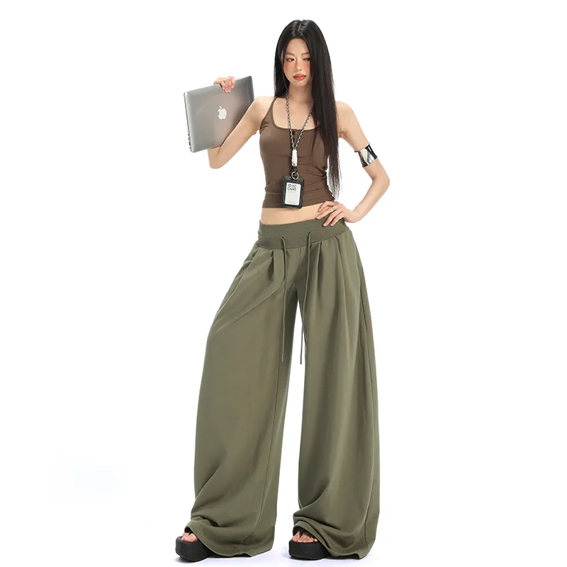 ZXZA Casual Pants Women's Gray Green-5