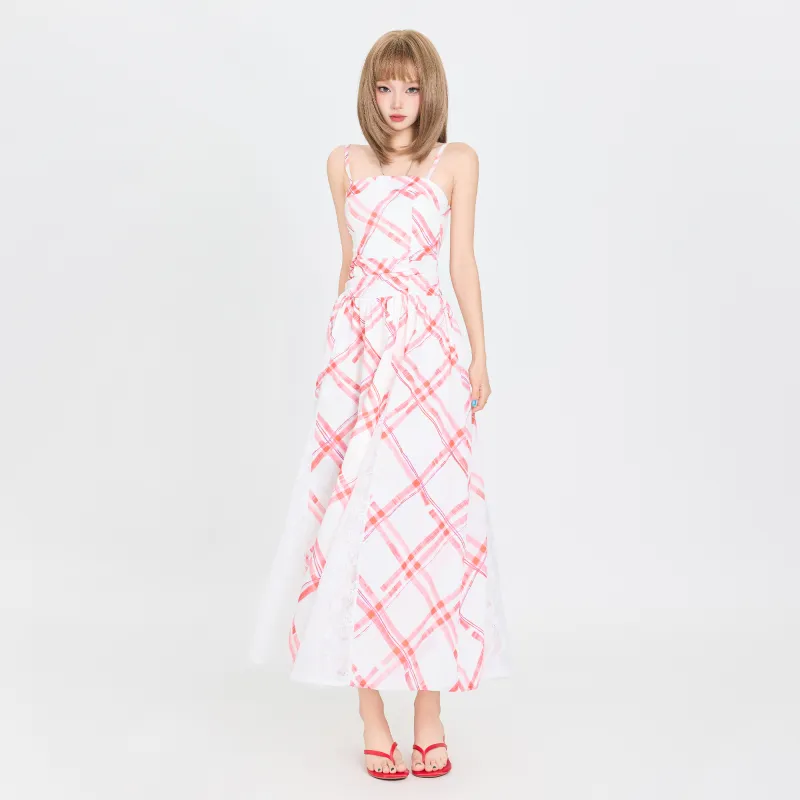 ZXZA Slip Dresses Women's Cherry Red Plaid-4