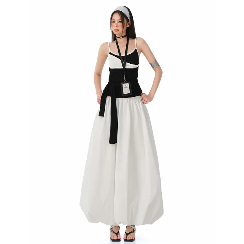 ZXZA Casual Long Skirt Women's White-6