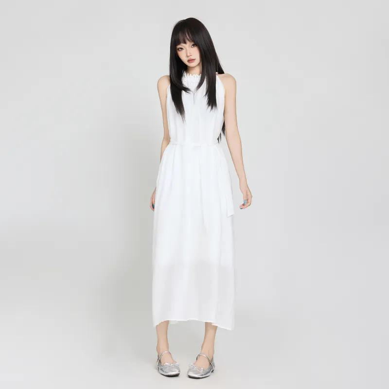 ZXZA Sleeveless Dresses Women's White-2