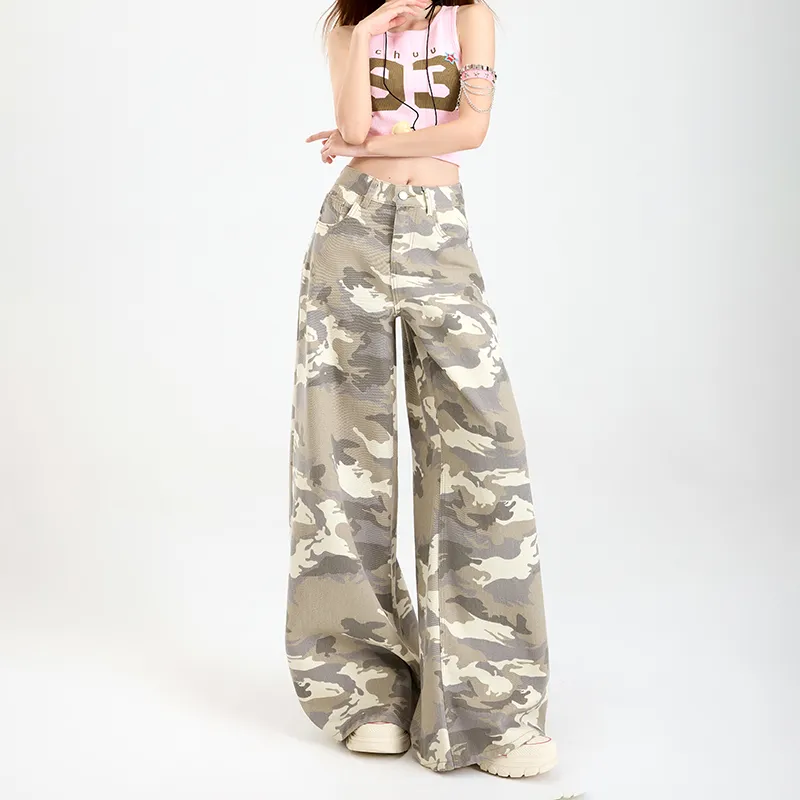 ZXZA Jeans Women's Camouflage Apricot-10