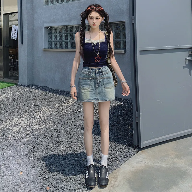ZXZA Denim Short Skirts Women's-5