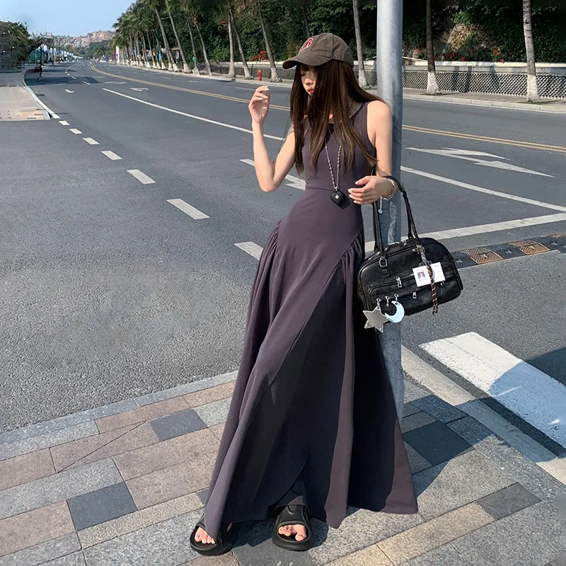 ZXZA Sleeveless Dresses Women's Gray-3