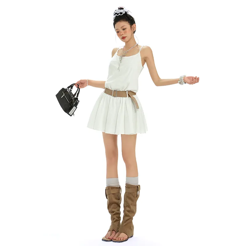 ZXZA Slip Dresses Women's White-3