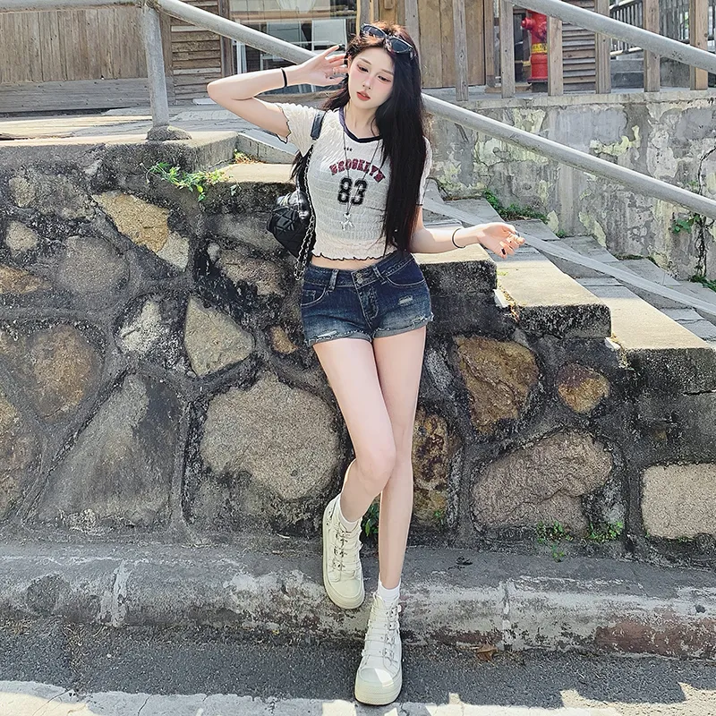 ZXZA Denim Shorts Women's Vintage Blue-6