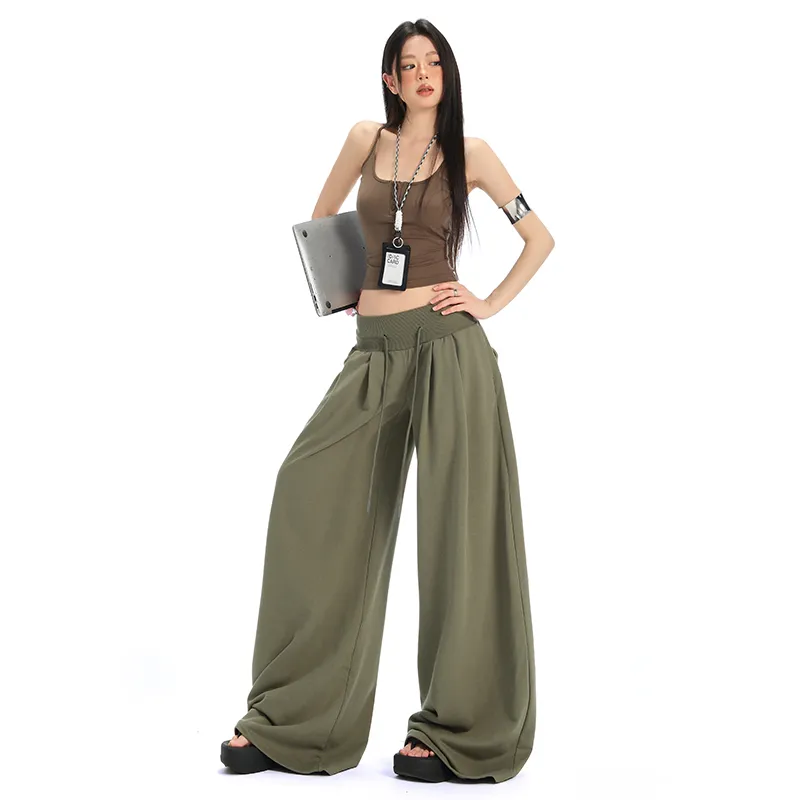 ZXZA Casual Pants Women's Gray Green-4