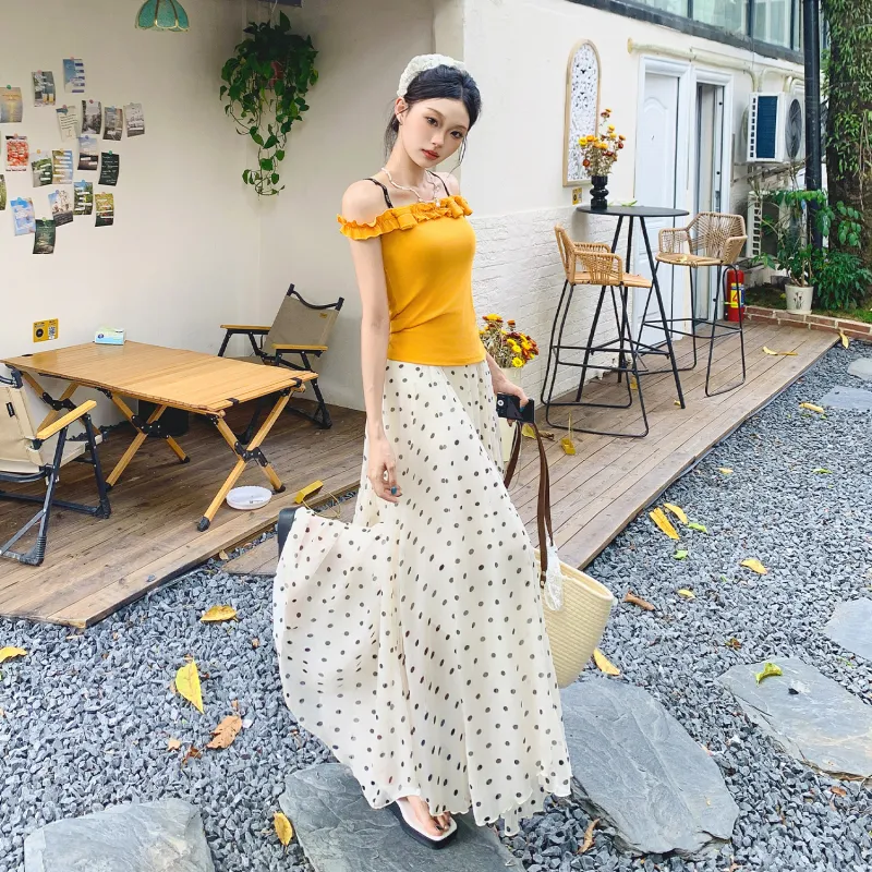 ZXZA Casual Long Skirts Women's Ecru-5