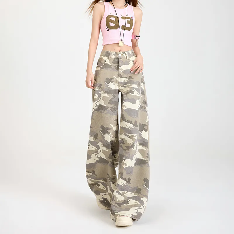 ZXZA Jeans Women's Camouflage Apricot-13