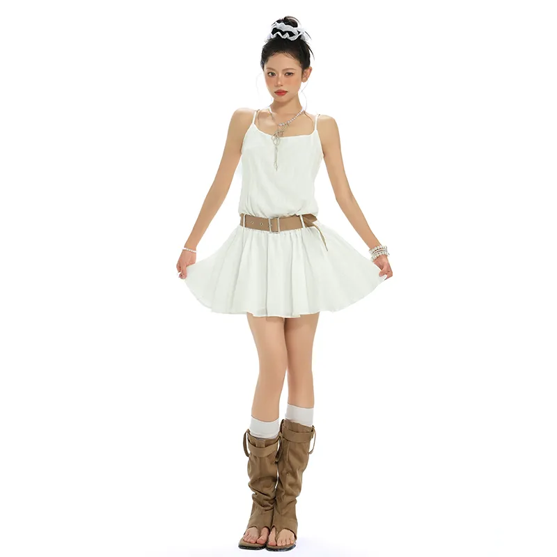 ZXZA Slip Dresses Women's White-5