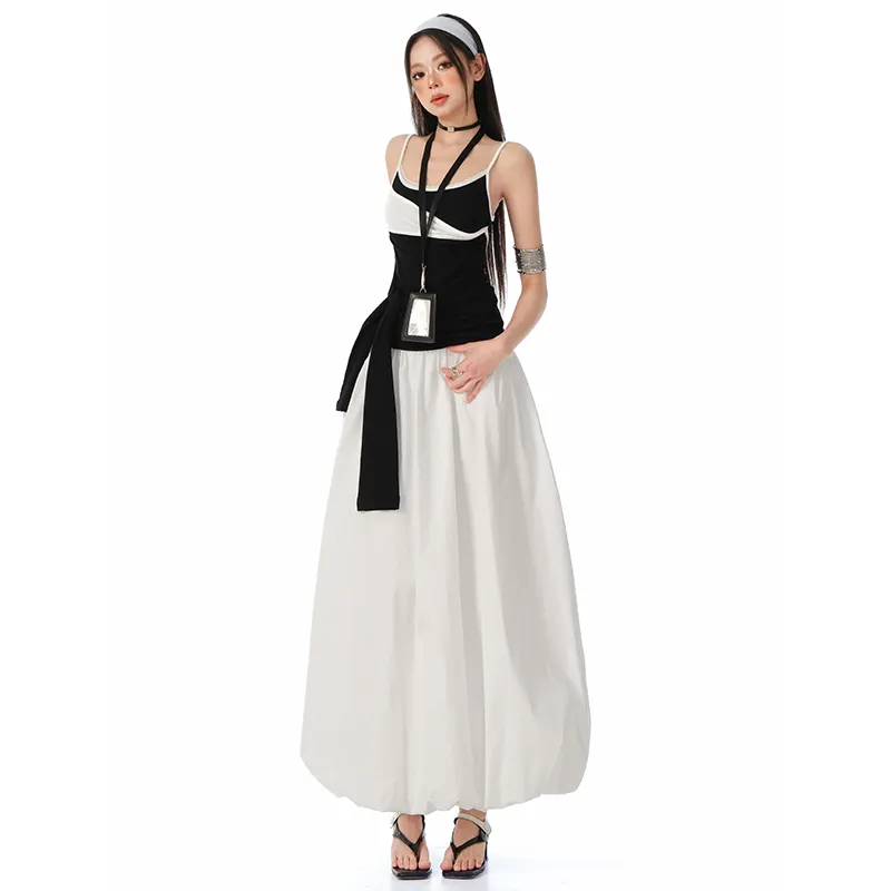 ZXZA Casual Long Skirt Women's White-5