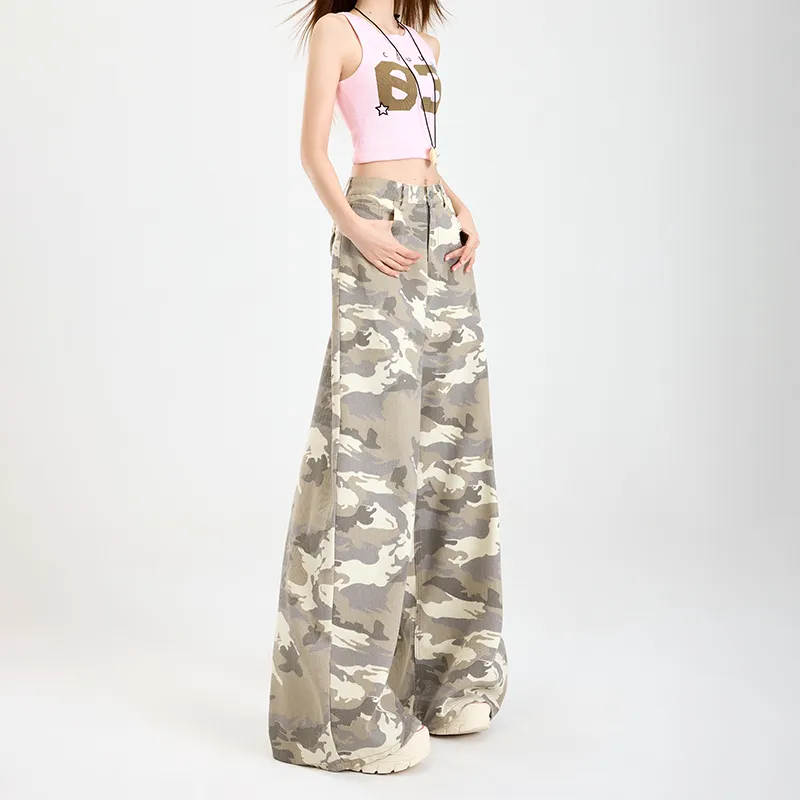 ZXZA Jeans Women's Camouflage Apricot-11