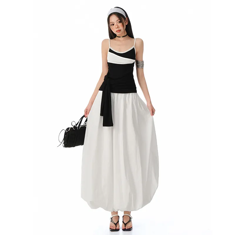 ZXZA Casual Long Skirt Women's White-2