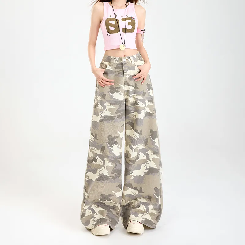 ZXZA Jeans Women's Camouflage Apricot-9