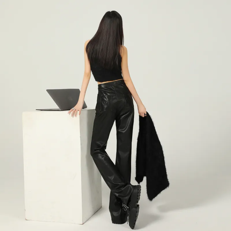 ZXZA Leather Pants Women's Black-2