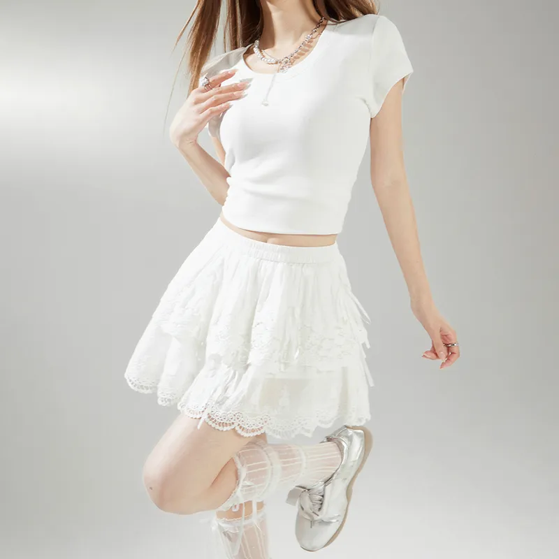 ZXZA Casual Short Skirts Women's White-4