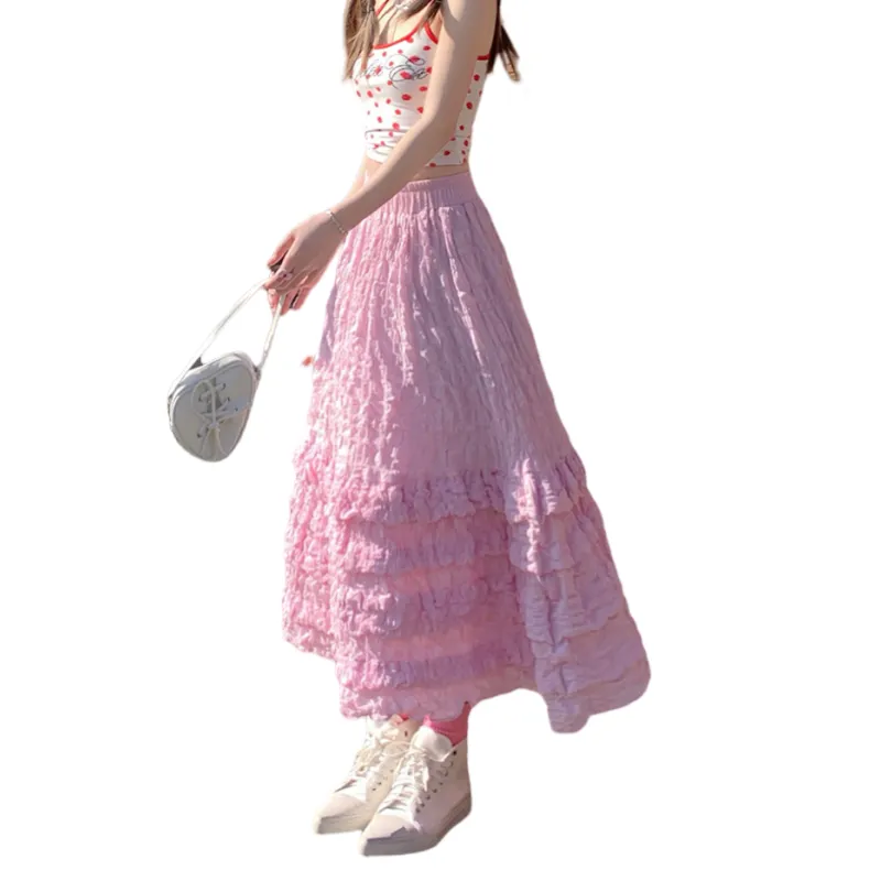 ZXZA Casual Long Skirt Women's Pink-1