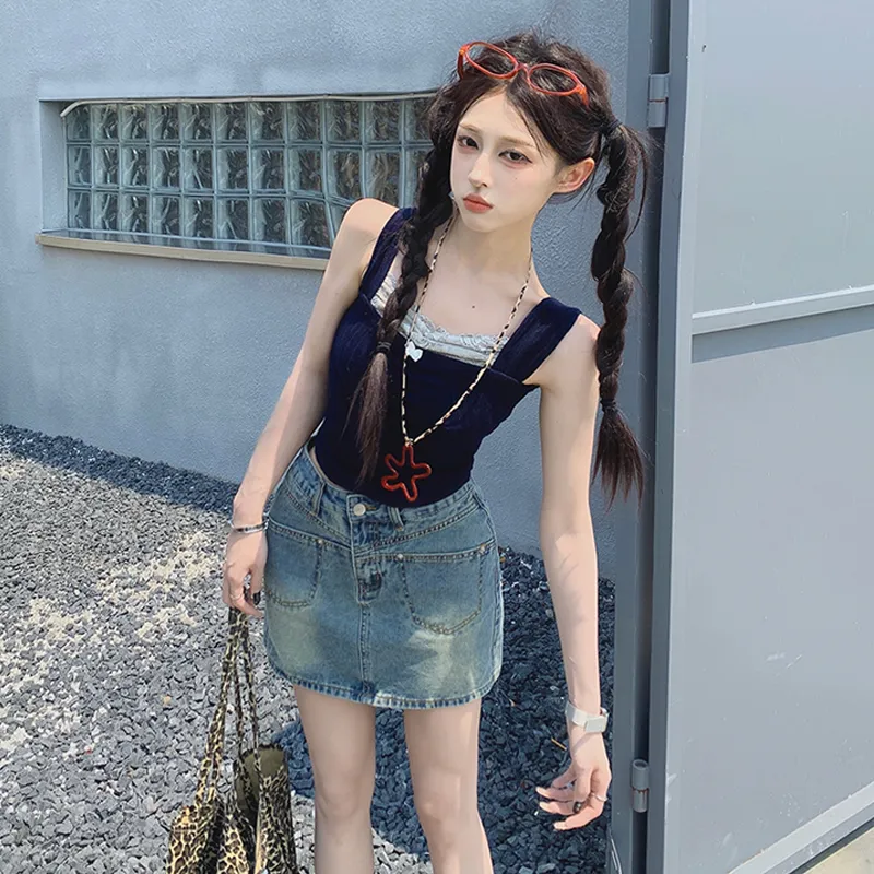 ZXZA Denim Short Skirts Women's-3