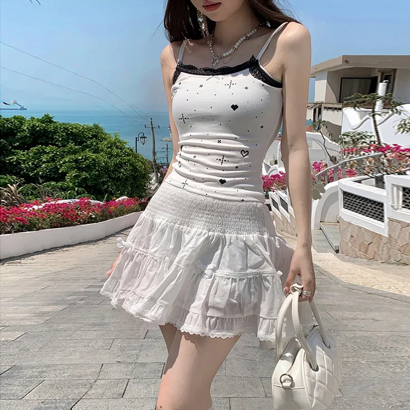 ZXZA Casual Short Skirts Women's White-2