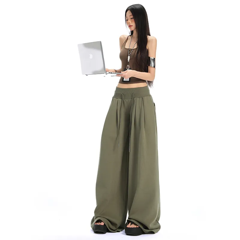 ZXZA Casual Pants Women's Gray Green-2