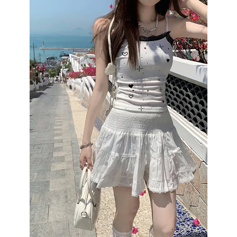 ZXZA Casual Short Skirts Women's White-6