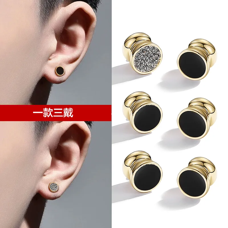 DAIRUO Rhinestone Clip On Earrings Men's-3