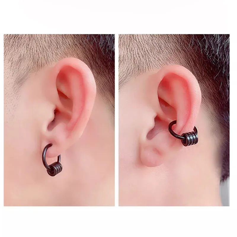 DAIRUO Thick Plated 18K Gold Clip On Earrings Men's-2