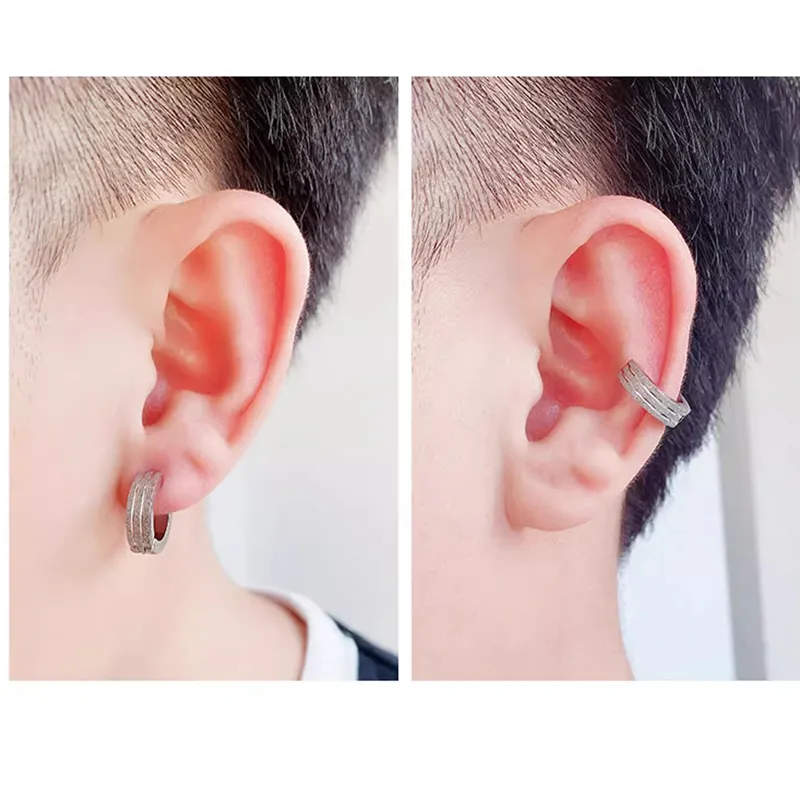 DAIRUO Thick Plated 18K Gold Clip On Earrings Men's-2
