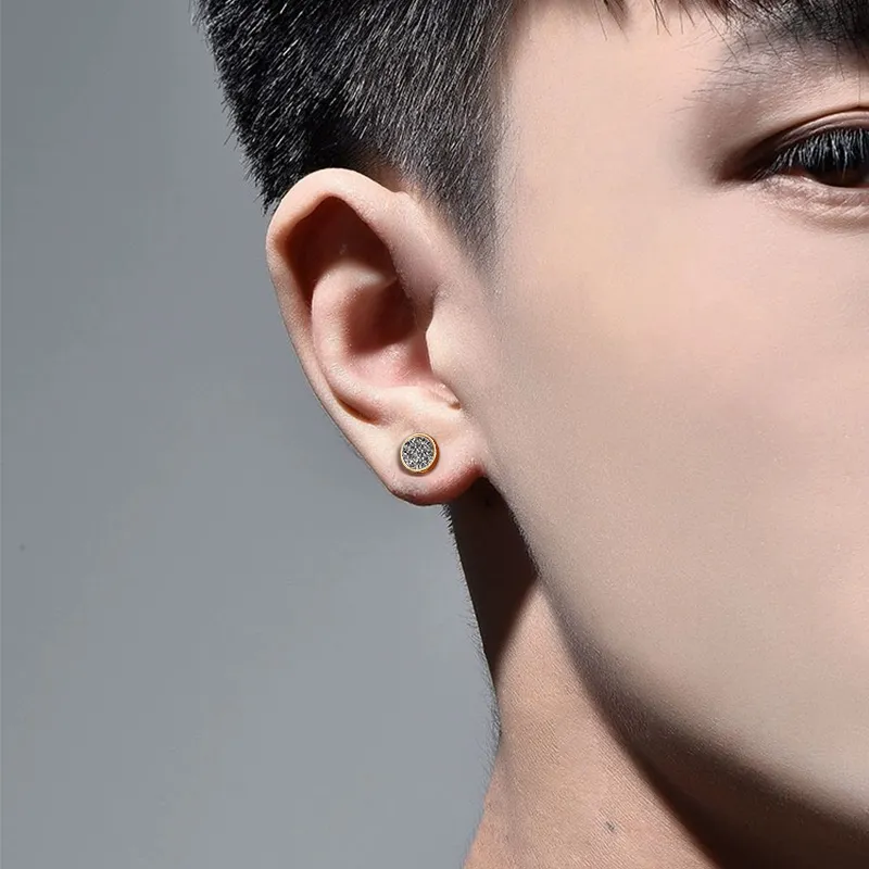 DAIRUO Rhinestone Clip On Earrings Men's-2