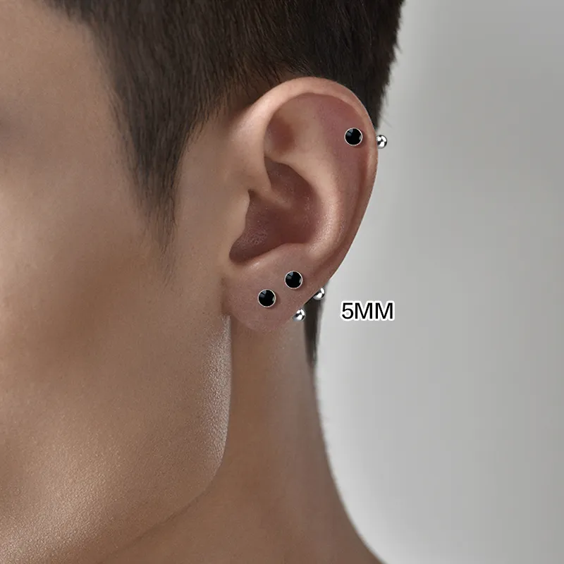 DAIRUO 999 Fine Silver Stud Earrings Men's-2