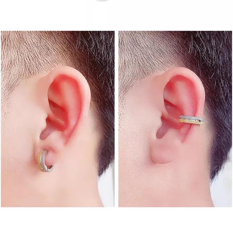 DAIRUO Thick Plated 18K Gold Clip On Earrings Men's-2