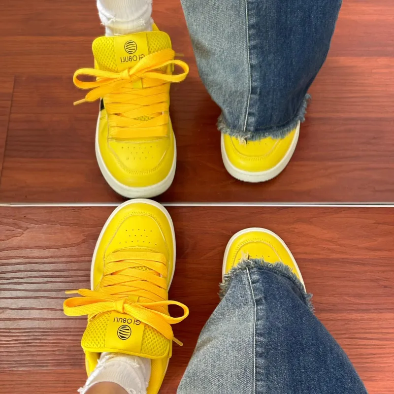 SHUMO Slip Resistant Cushioning Wear Resistant Low Top Skateboard Shoes Women's Electric Mother Yellow-3