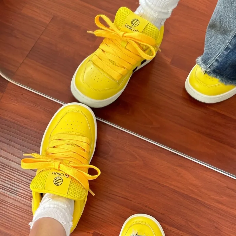 SHUMO Anti Slip Wear Resistant Breathable Height Increasing Low Top Skateboard Shoes Unisex Bumblebee-4