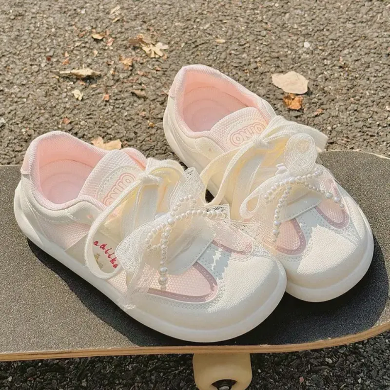SHUMO Shock Absorbing, Non Slip, Wear Resistant, Breathable And Lightweight Low Top Casual Shoes Women's White Pink-5