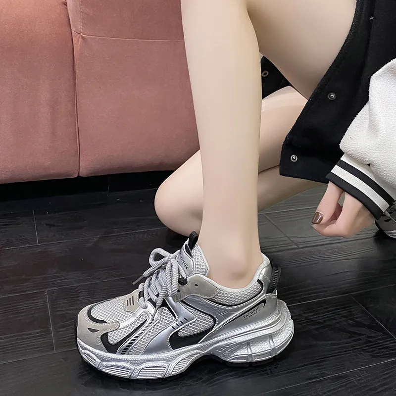 SHUMO Cushioned Anti Slip And Wear Resistant Lightweight Low Top Chunky Sneakers Women's-4