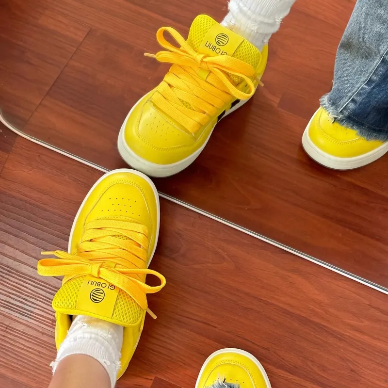 SHUMO Slip Resistant Cushioning Wear Resistant Low Top Skateboard Shoes Women's Electric Mother Yellow-2