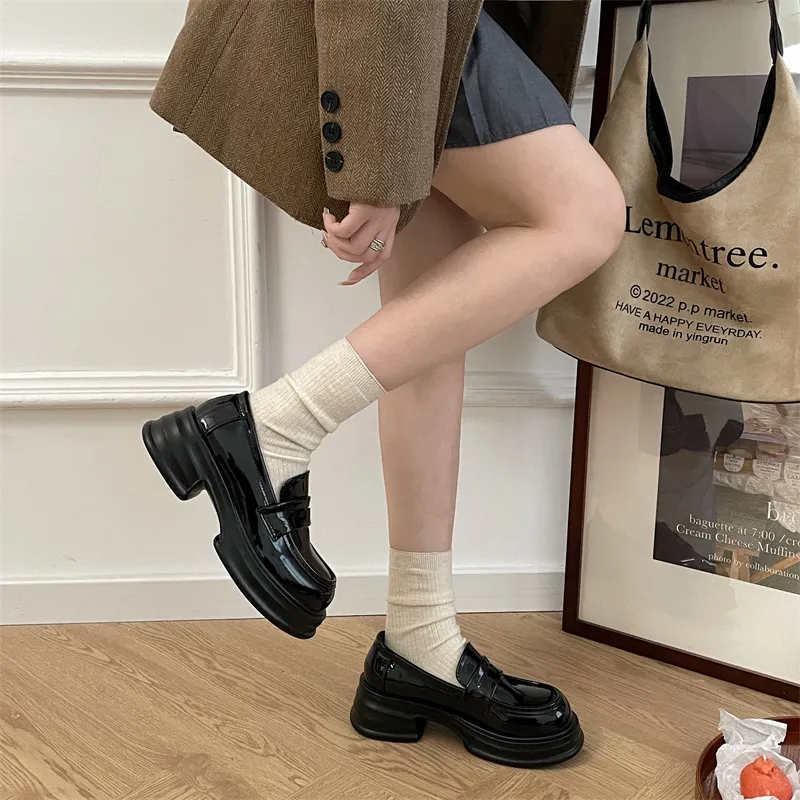 SHUMO Loafers 5.5CM Women's Black-2