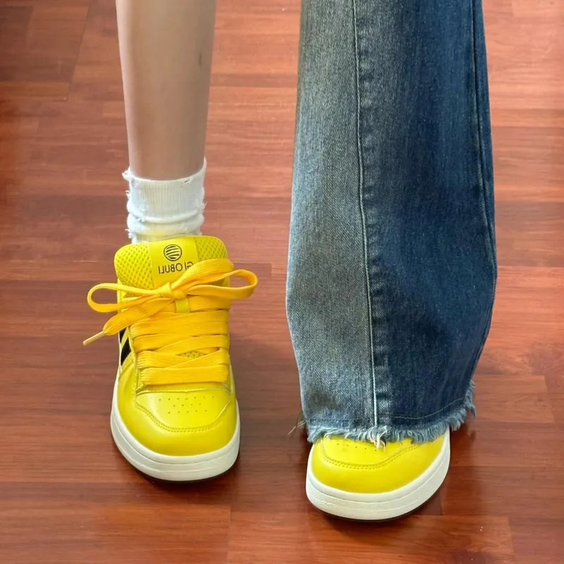 SHUMO Slip Resistant Cushioning Wear Resistant Low Top Skateboard Shoes Women's Electric Mother Yellow-5