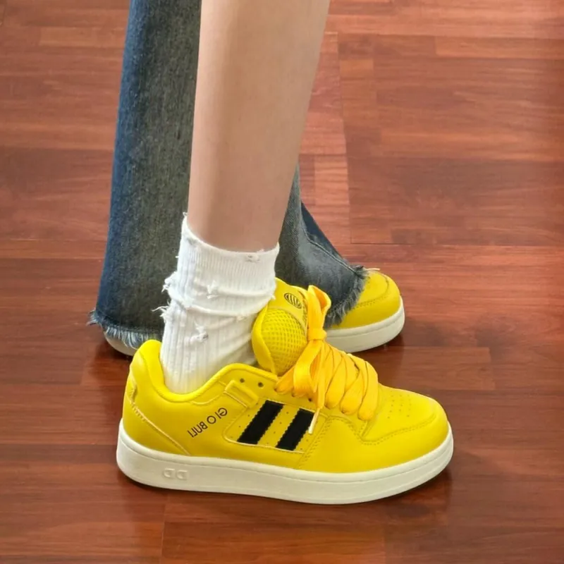 SHUMO Slip Resistant Cushioning Wear Resistant Low Top Skateboard Shoes Women's Electric Mother Yellow-1