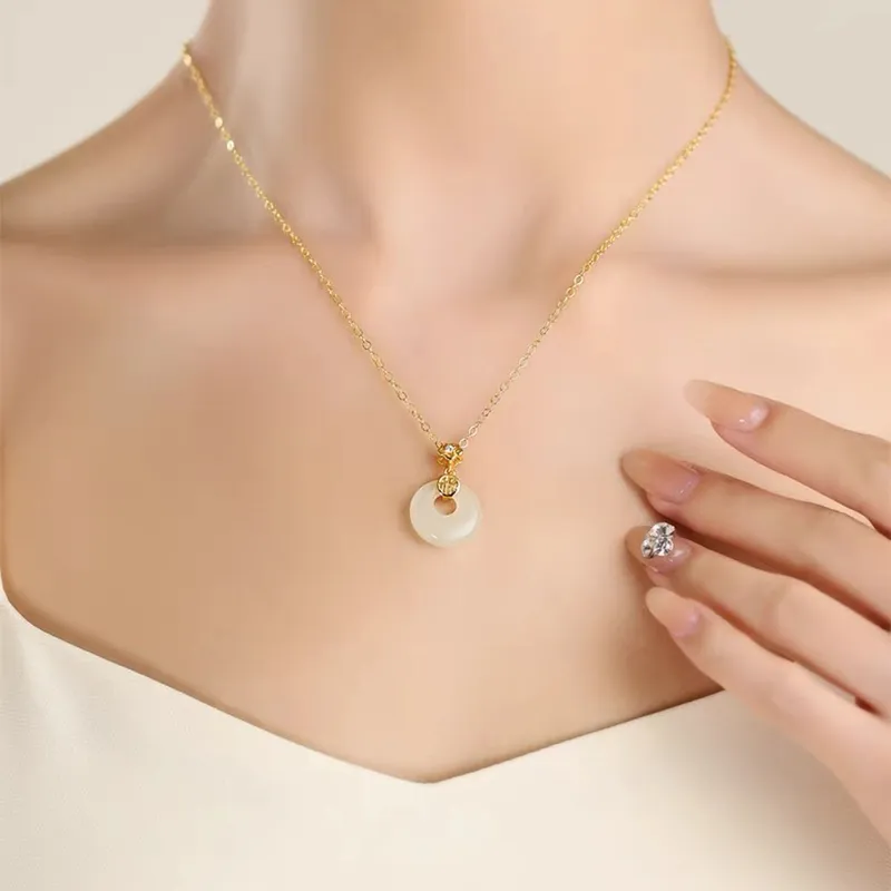 Kai Zhen Ruyi Silver Inlay Hetian Jade Pendants Women's Pale Greenish White Jade-4