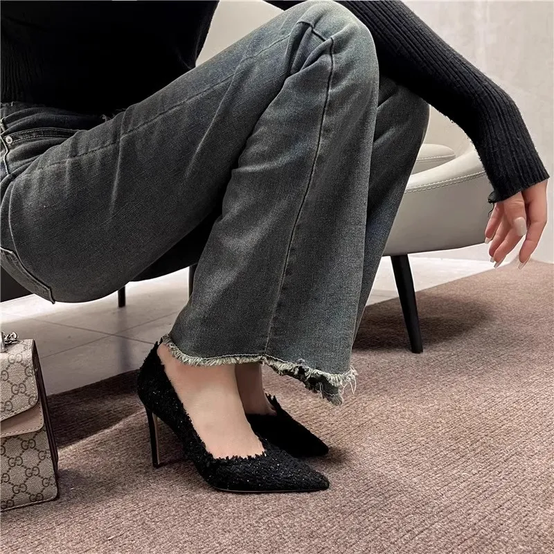 Take The Qin Slim Heel High Heels Women's Black Gift Box Set-2
