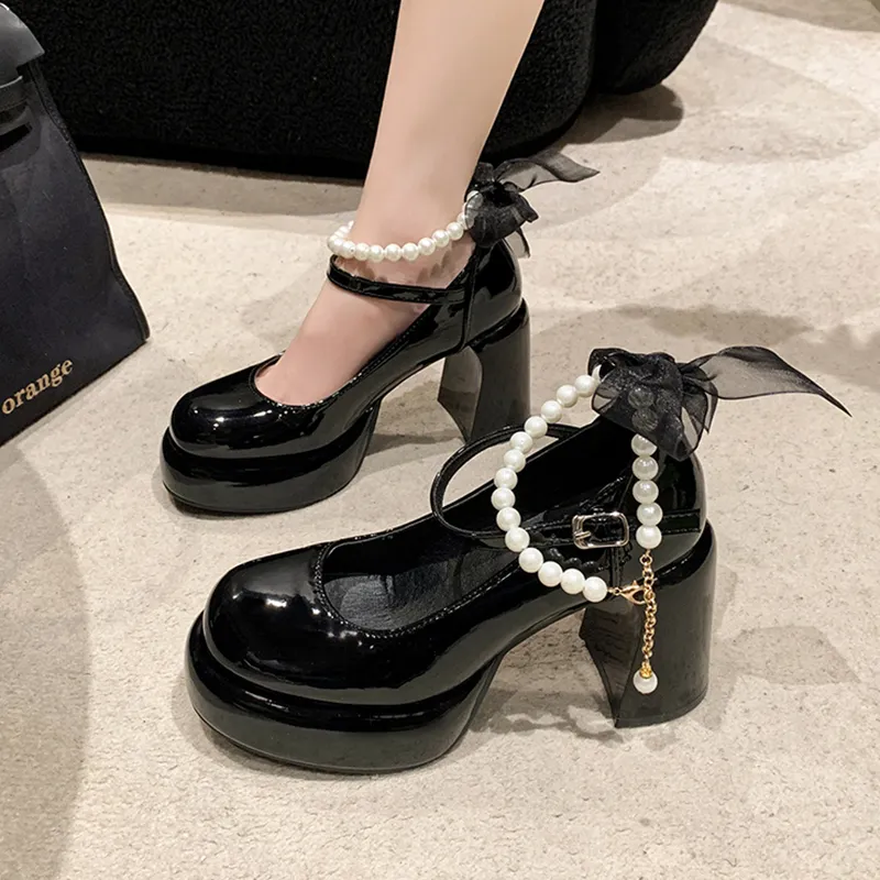 Take The Qin Chunky Heel High Heels 9cm Women's-7