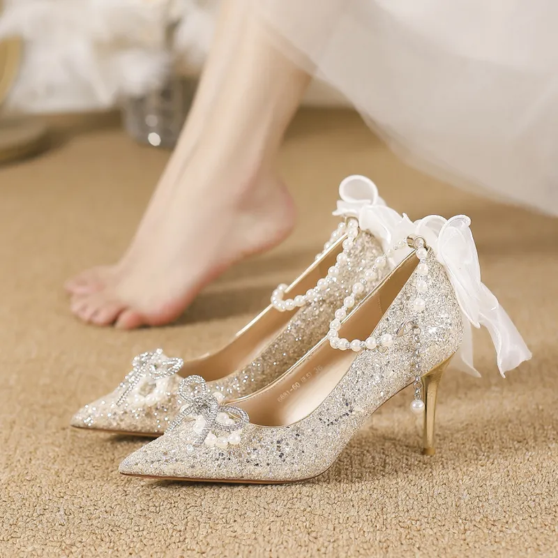 Take The Qin Slim Heel High Heels 6cm Women's Champagne-1