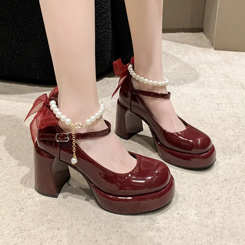 Take The Qin Chunky Heel High Heels 9cm Women's-13