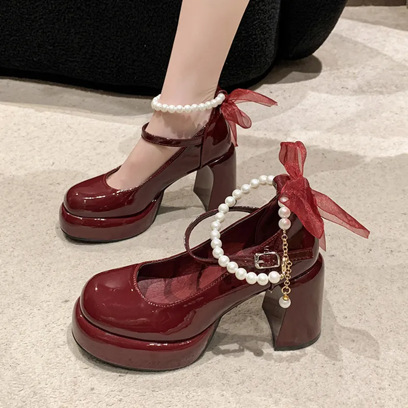 Take The Qin Chunky Heel High Heels 9cm Women's-12