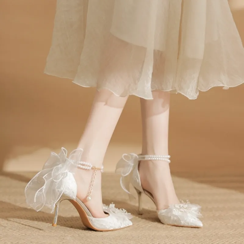 Take The Qin Slim Heel High Heels Women's Ecru-12