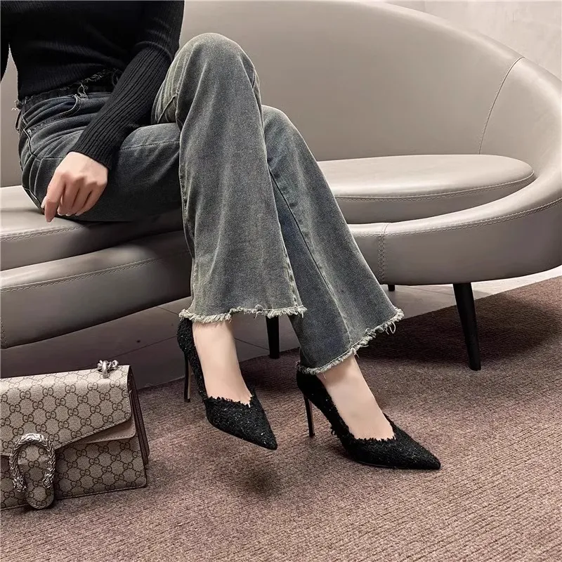 Take The Qin Slim Heel High Heels Women's Black Gift Box Set-5