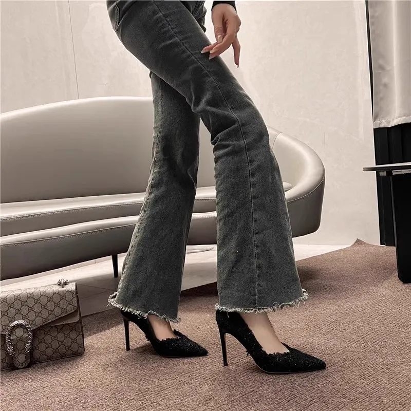 Take The Qin Slim Heel High Heels Women's Black Gift Box Set-4